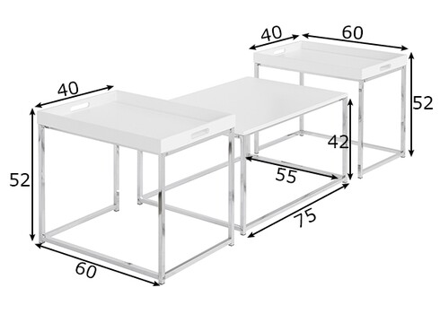 Diivanilaudade komplekt ELEMENTS valge / kroom