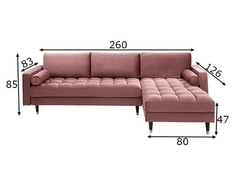 Nurgadiivan VELVET II vanaroosa, 260x83xH85 cm