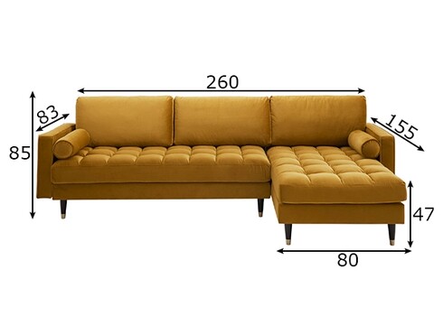 Nurgadiivan VELVET II sinepikollane, 260x83xH85 cm