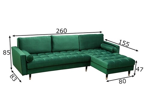 Nurgadiivan VELVET II roheline, 260x83xH85 cm