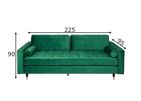 Diivan VELVET smaragdroheline, 225x95xH90 cm
