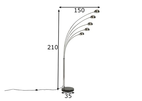 Põrandavalgusti FIVE LIGHTS hõbe, 125xH200 cm