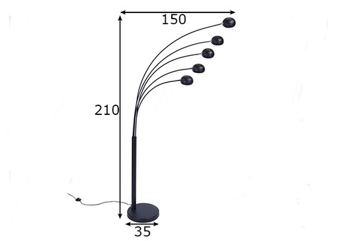 Põrandavalgusti FIVE LIGHTS must, 150xH205 cm