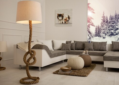 Põrandavalgusti SEVEN SEAS valge / helepruun, 45x45xH160 cm