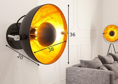 Seinavalgusti STUDIO must / kuldne, 40x25xH33 cm