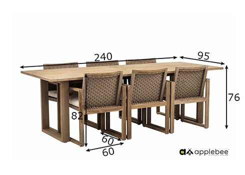 Aiamööbli komplekt Apple Bee ANTIGUA beež / tiik, 6 tooli + laud