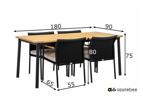Aiamööbli komplekt Apple Bee ELLE BELT must / beež, 4 tooli + laud