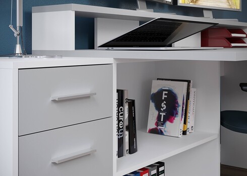 Kirjutuslaud GAMER valge / helehall, 160x115xH92 cm