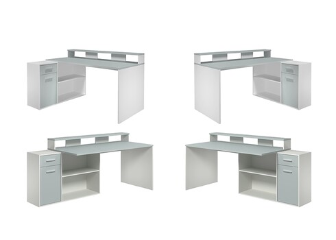 Kirjutuslaud GAMER valge / helehall, 160x115xH92 cm