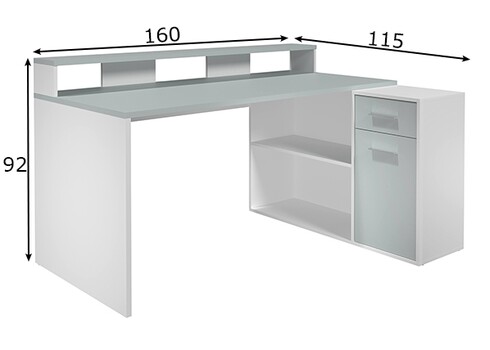 Kirjutuslaud GAMER valge / helehall, 160x115xH92 cm