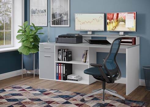 Kirjutuslaud GAMER valge / helehall, 160x115xH92 cm