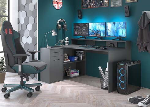 Kirjutuslaud GAMER matt antratsiit, 160x115xH92 cm