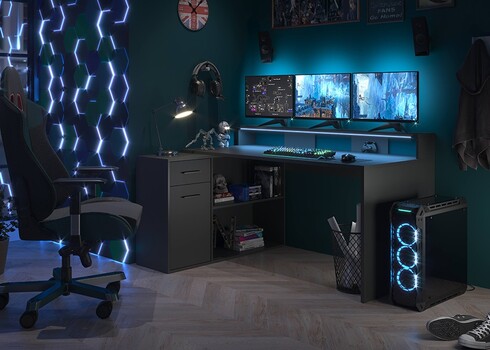 Kirjutuslaud GAMER matt antratsiit, 160x115xH92 cm