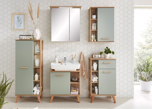 Vannitoamööbli komplekt SALVIE salvei / tamm, LED