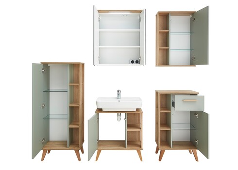 Vannitoamööbli komplekt SALVIE salvei / tamm, LED