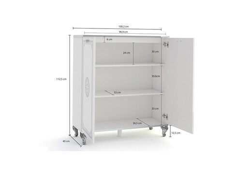 Kummut GENUA CONTE valge kõrgläige, 100x40xH122 cm