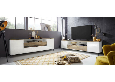 Tv-alus CASABLANCA valge kõrgläige  / vaher, 180x40xH60 cm