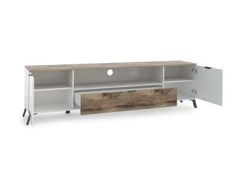 Tv-alus CASABLANCA valge kõrgläige  / vaher, 180x40xH60 cm