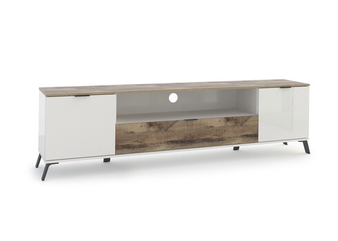 Tv-alus CASABLANCA valge kõrgläige  / vaher, 180x40xH60 cm