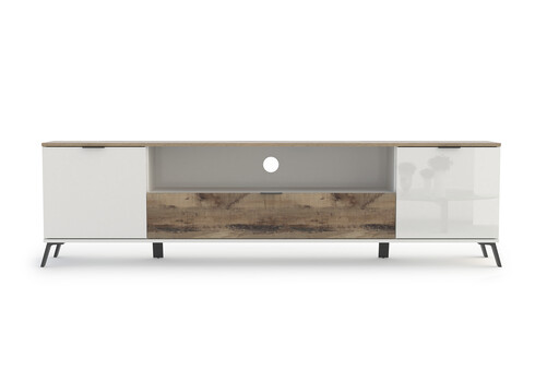 Tv-alus CASABLANCA valge kõrgläige  / vaher, 180x40xH60 cm