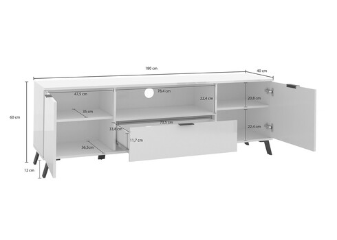 Tv-alus CASABLANCA valge kõrgläige  / vaher, 180x40xH60 cm