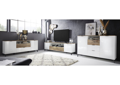 Kummut CASABLANCA valge läige / vaher, 180x40xH75 cm