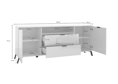 Kummut CASABLANCA valge läige / vaher, 180x40xH75 cm