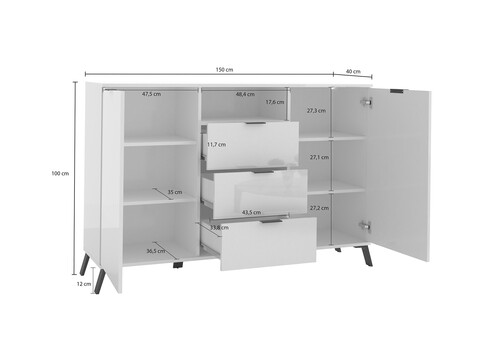 Kummut CASABLANCA valge läige, 150x40xH100 cm