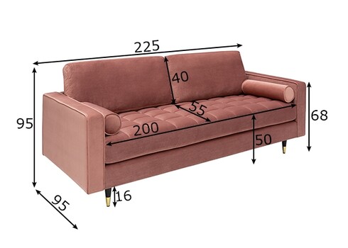 Diivan VELVET vanaroosa, 225x95xH90 cm