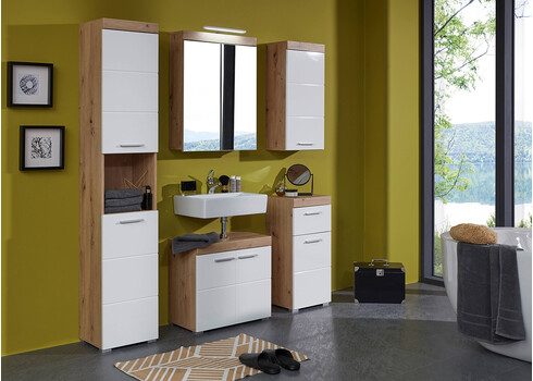 Vannitoakapp AMANDA valge kõrgläige / tamm, 37x31xH190 cm