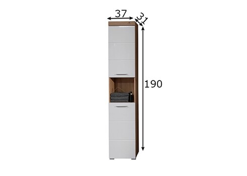 Vannitoakapp AMANDA valge kõrgläige / tamm, 37x31xH190 cm