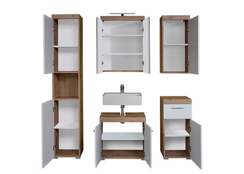 Vannitoamööbli komplekt AMANDA valge kõrgläige / tamm LED