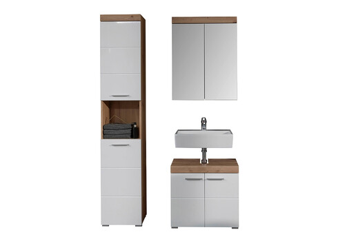 Vannitoamööbli komplekt AMANDA valge kõrgläige / tamm