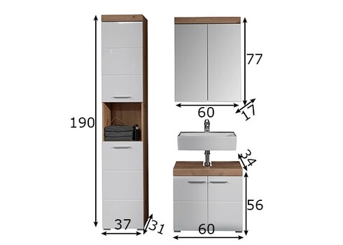 Vannitoamööbli komplekt AMANDA valge kõrgläige / tamm