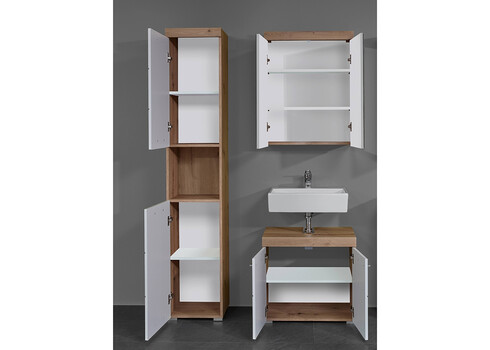 Vannitoamööbli komplekt AMANDA valge kõrgläige / tamm