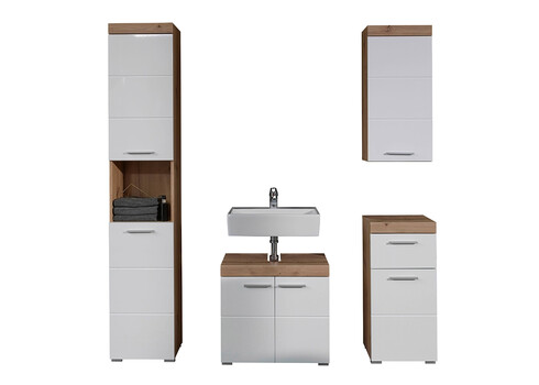 Vannitoamööbli komplekt AMANDA valge kõrgläige / tamm