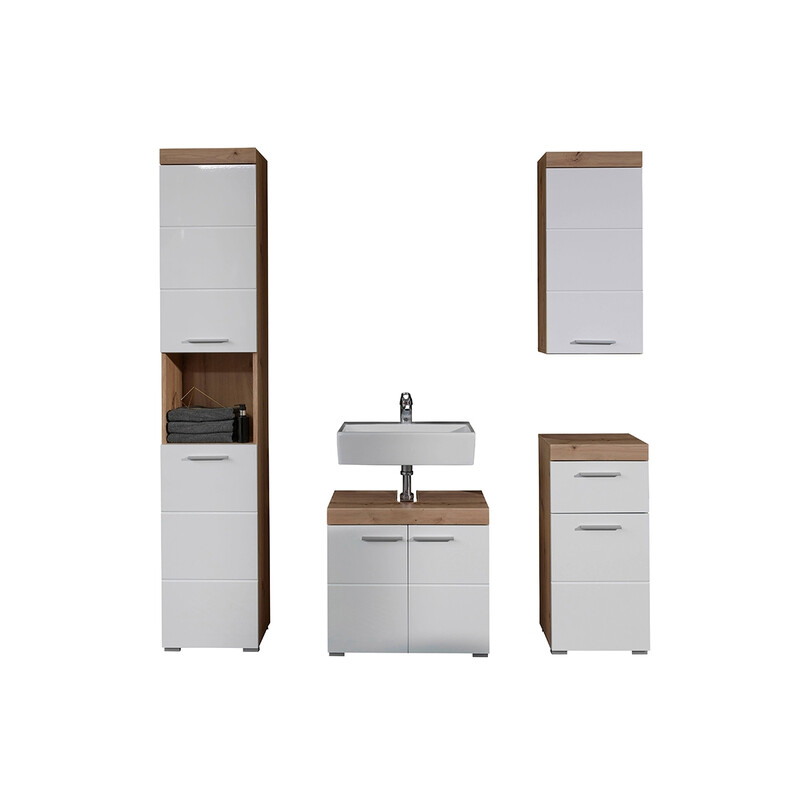 Vannitoamööbli komplekt AMANDA valge kõrgläige / tamm