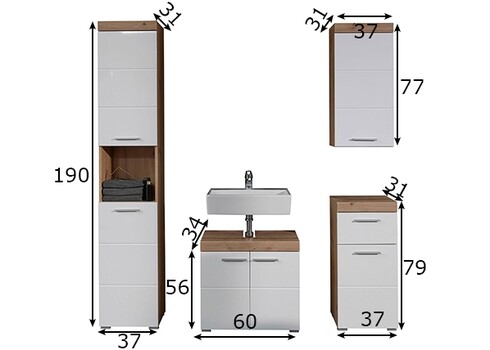 Vannitoamööbli komplekt AMANDA valge kõrgläige / tamm