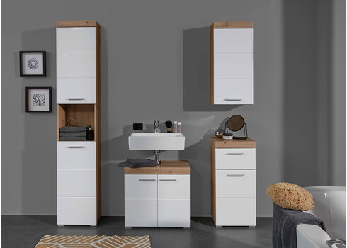 Vannitoamööbli komplekt AMANDA valge kõrgläige / tamm