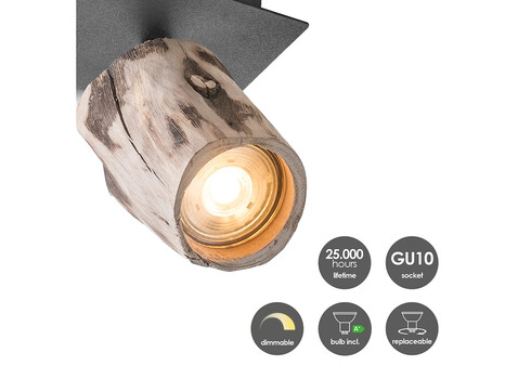 Kohtvalgusti WOOD puit / must, D10xH14,5 cm, LED