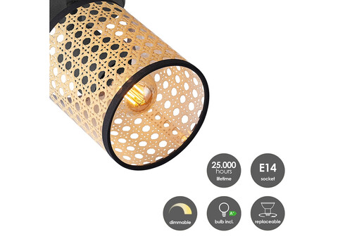 Kohtvalgusti RATAN beež / must, 48xH22,5 cm, LED