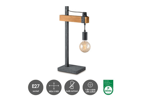 Lauavalgusti DENTON puit / hall, 15x26xH55 cm, E27