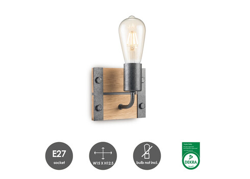 Seinavalgusti DENTON puit / hall, 15xH12,5 cm, E27