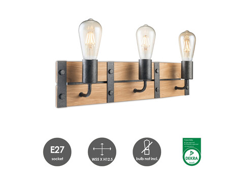 Seinavalgusti DENTON puit / hall, 55xH12,5 cm, E27