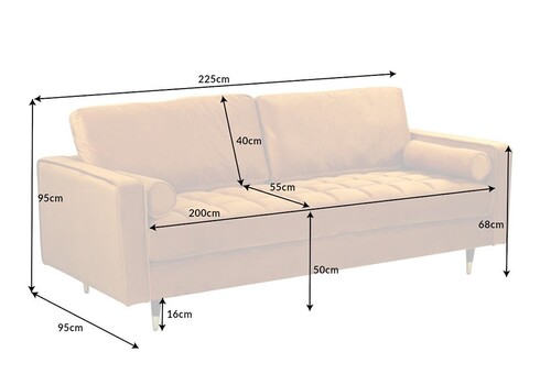 Diivan VELVET sinepikollane, 225x95xH90 cm