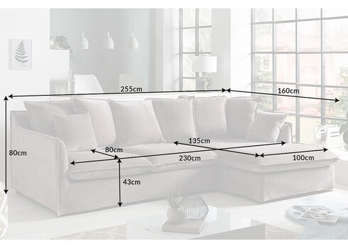 Nurgadiivan HEAVEN beež, 255x160xH80 cm