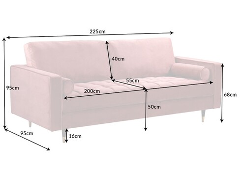 Diivan VELVET vanaroosa, 225x95xH90 cm