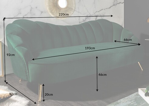 Diivan ARIELLE roheline, 220x92xH92 cm