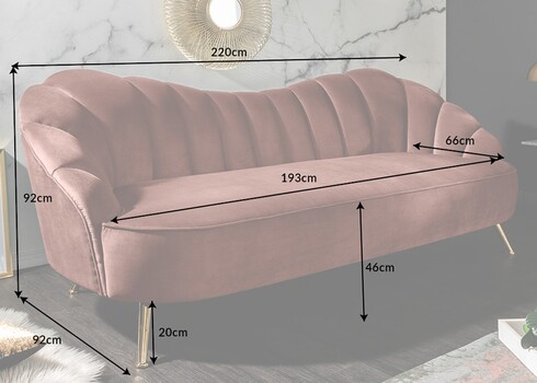 Diivan ARIELLE tuhmroosa, 220x92xH92 cm