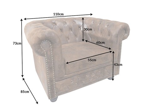 Tugitool CHESTERFIELD antiikpruun, 110x85xH73 cm